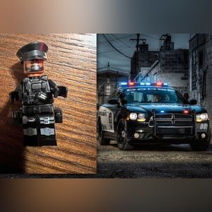 $1 POLICE BUILDING BLOCK FIGURE. NEW IN PLASTIC. $1 WITH ANY $10 ORDER OR MORE